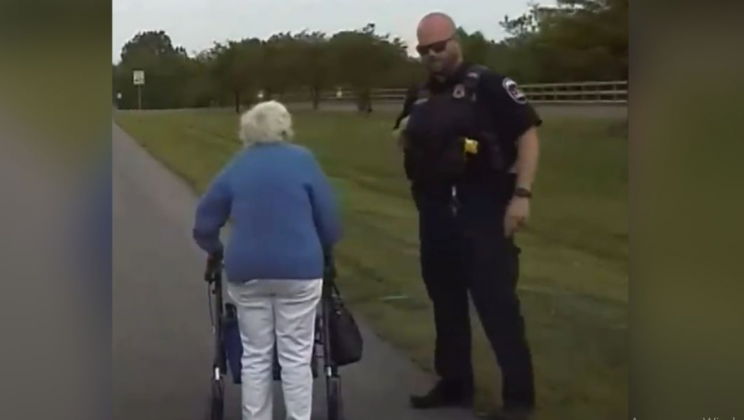 Officer sees determined senior walking on highway and knows he needs to find out her story