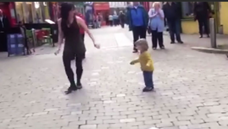 Little girl saw an irish dancer on the street, and joined her for the cutest dance ever