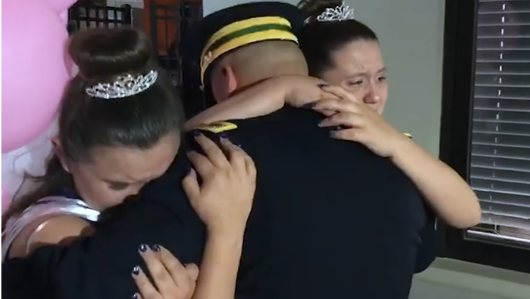 Twin girls think military father will miss father-daughter dance until he appears