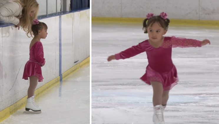 A little skater glides onto the ice and waves to her mom before stealing the show with the cutest performance…