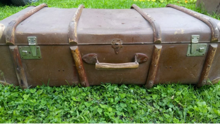The girl found an old suitcase in the park. She took it home and opened it